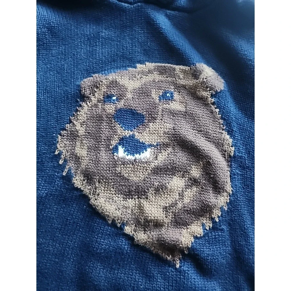Old Navy Hoodie Sweater Dark Blue With Brown Bear- Boys Size Large 10